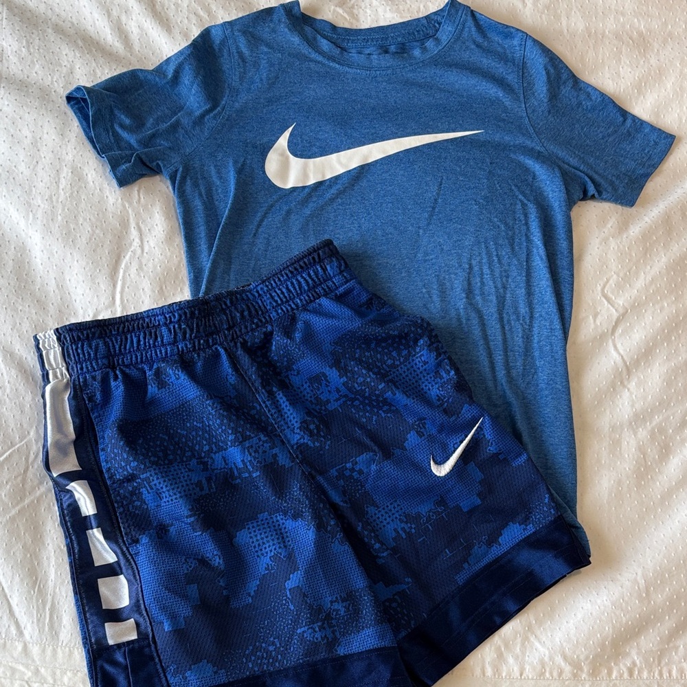 Complete Nike Dri-Fit Blue Athletic Set with White Logo Both Size Small